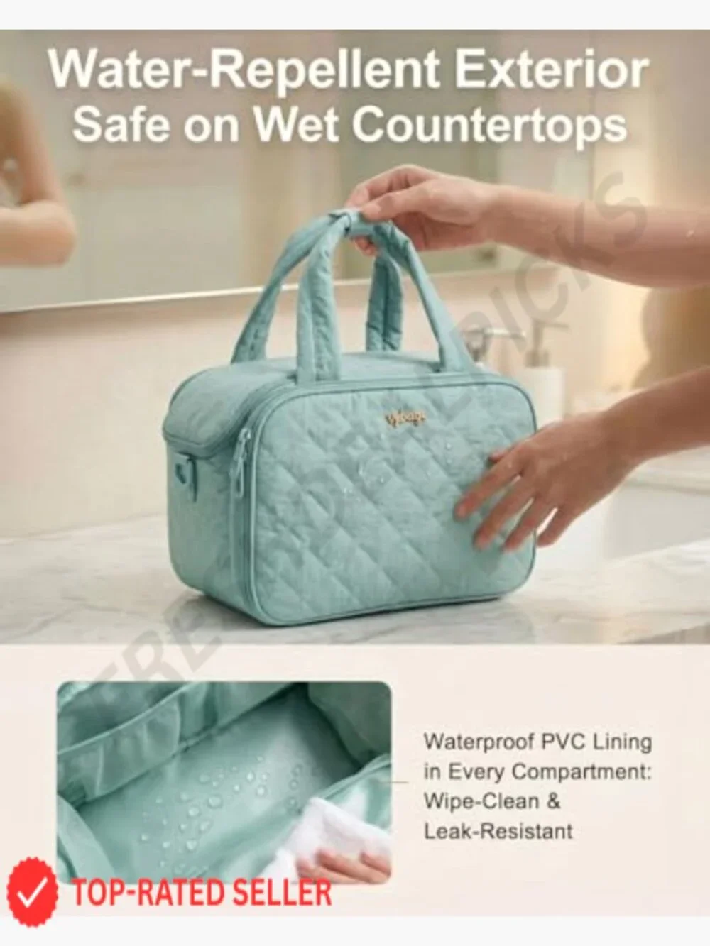 Large Quilted Toiletry Bag Puffy Travel Makeup Organizer with Removable Divider
